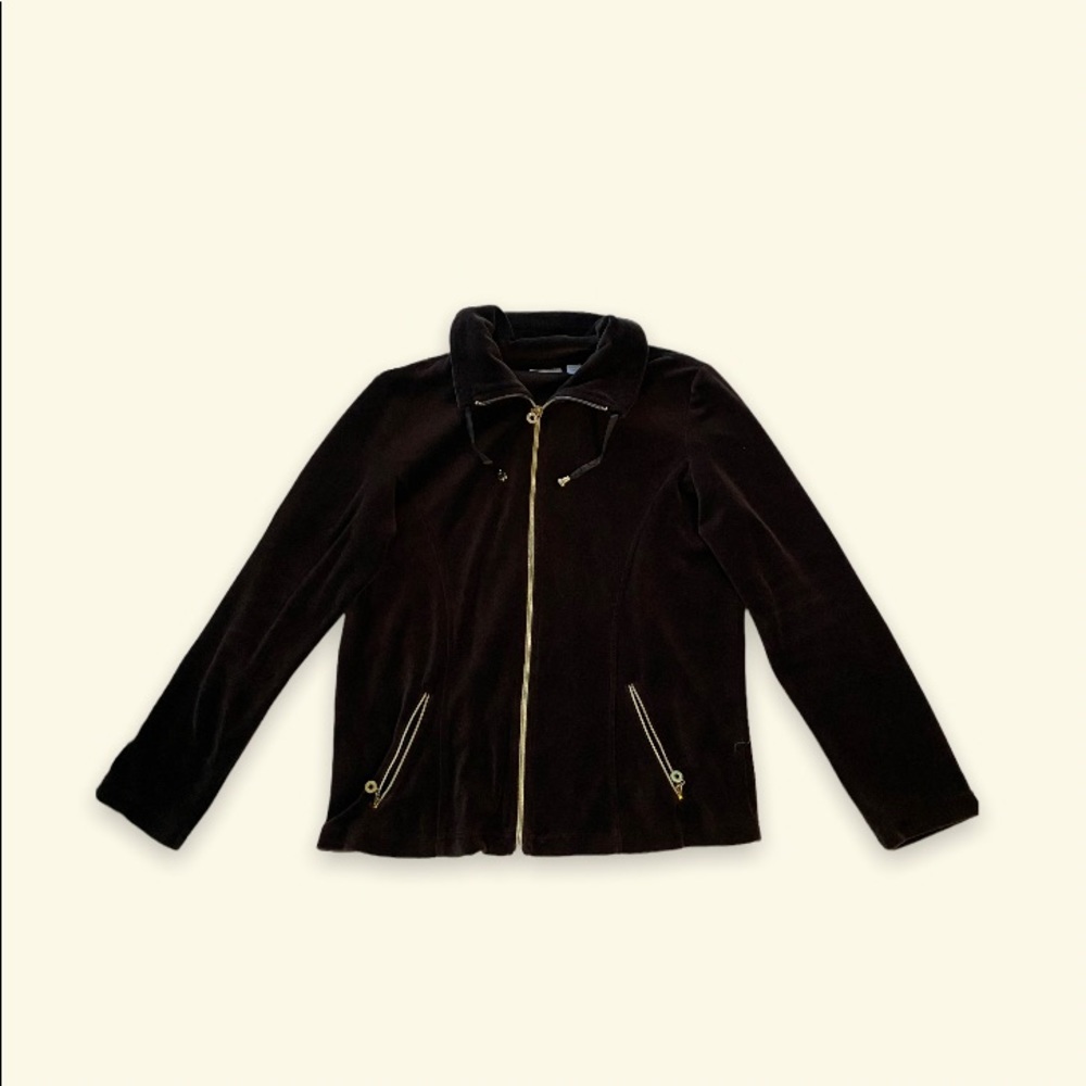 Velour Brown Front Zip Hoddie Y2K